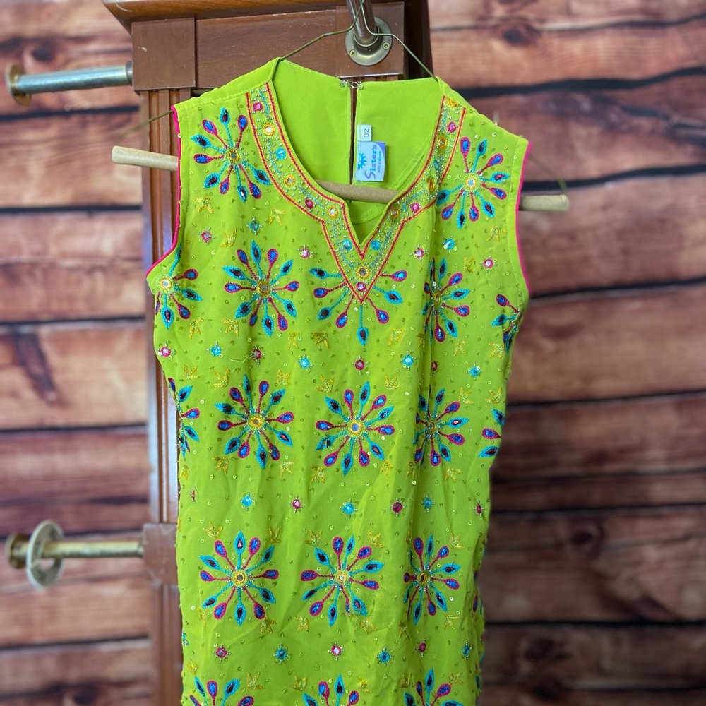 Lime Green Blouse w/ Sequence Size S/M